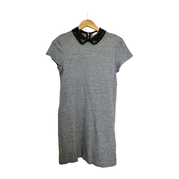 LOFT Ann Taylor Gray Shift Dress Jersey Embellished Peter Pan Collar Size Medium - Picture 11 of 16